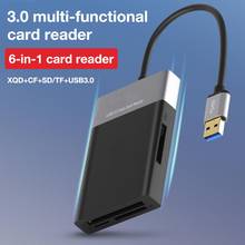 Lector de tarjetas de memoria múltiple 6 en 1, USB 3,0, ABS, carcasa de aleación de aluminio, cable de PVC, adaptador de alta velocidad HUB de 2 puertos para XQD CF SD TF 2024 - compra barato