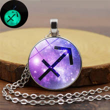 12 Constellations Luminous Pattern Glass Pendant Necklace Fashion Glow In The Dark Retro Sweater Chain Jewelry for Women Men 2024 - buy cheap