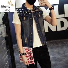 Classic Vintage Mens Jeans Sleeveless Jackets Fashion Pattern Designs College Style Ripped Cowboy Frayed Denim Vest Tanks 2024 - buy cheap