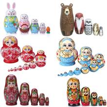 8 Styles Boys Girls Wooden Matryoshka Dolls Toys Russian Nesting Dolls Best Wishes Kids Christmas New Year Gift Handmade Crafts 2024 - buy cheap