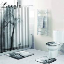 Zeegle conjunto de esteira de banho padrão impressão cortina de chuveiro toalete capa de assento à prova dwaterproof água cortina de chuveiro do banheiro com ganchos 2024 - compre barato