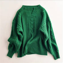 Осень зима кашемировый женский джемпер свободный 19 пуловер круглый вырез изумрудно-зеленый свитер ретро пальто джемпер вязаный свитер K108 2024 - купить недорого