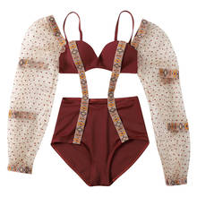 Conjunto de biquíni feminino de cintura alta, sexy, uma peça, roupa de banho, túnica de praia, sexy, string 2021, push 2024 - compre barato