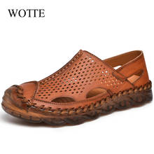 WOTTE Sandals Men Summer Men Leather Sandals Casual Shoes Men Breathable Outdoor Beach Sandals Roman Shoes For Man Size 46 Flat 2024 - buy cheap