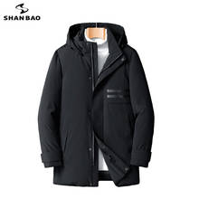 Shan bao casaco longo com capuz clássico, jaqueta grossa e quente masculina inverno roupas de marca tamanho grande casaco solto casual 2024 - compre barato