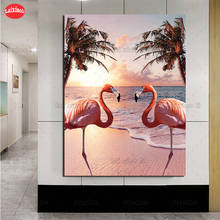 diamond painting Hot home art, two flamingos by the beach  5d diy handmade embroidery kit full square/round drill home decor 2024 - buy cheap