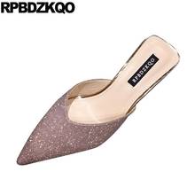 Women Mules Slipper Glitter Silver Bling Wedding Shoes Sandals Bride Pumps Pointed Toe Pink High Heels Scarpin Thin Sequin 2021 2024 - buy cheap