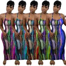 Bohemian Style Women's Clohing Fashion Sexy Tie Dye Printing Suspenders Crossover Backless Personality Tight Fitting Long Dress 2024 - buy cheap