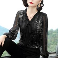 Blusa feminina chiffon manga comprida gola v estampa coreana elegante primavera outono mulheres sp1036 2024 - compre barato