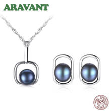 Conjunto de joias de pérola de água doce natural, colar, brincos, prata esterlina 925 para mulheres 2024 - compre barato