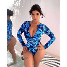 Sexy Long Sleeve High Cut One Piece Swimsuit Zipper Front Swimwear Women High Waist Bathing Suits Monokini Bodysuit Surfing Suit 2024 - buy cheap