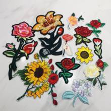 Wholesale 10Pcs Rose Flowers Patches Iron on Sewing on Clothes DIY Applique Embroidered on Fabric Patches Repair on Jacket Coat 2024 - buy cheap