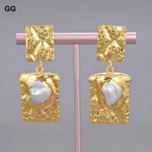 GuaiGuai Jewelry White Keshi Pearl Gold Color Plated Rectangle Earrings For Women 2024 - buy cheap