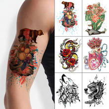 Временные татуировки, 1 шт., черные и цветные водонепроницаемые татуировки, цветок, леопард, тигр, змея, череп, скелеты, мужские, женские руки 2024 - купить недорого