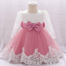 Кружевное платье-пачка с длинными рукавами и цветочным принтом, для новорожденных девочек, 0-24 м, платье принцессы, бантик 2024 - купить недорого