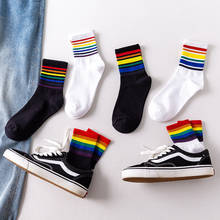 6 Pieces=3 Pairs/Set Fashion Cotton Women's Socks Cute Funny Rainbow Stripes Korean Harajuku Ankle Socks TJ3045 2024 - buy cheap