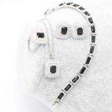 XUTAAYI Square Black Gem Silver Wedding Jewelry Sets Earrings For Women Luxury Jewelry Bracelet Rings Bridal Pendant Necklace 2024 - buy cheap