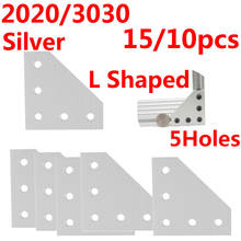 2020/3030 г., L-образная алюминиевая угловая Соединительная пластина для 3D-принтера, серебряная угловая Соединительная пластина с 5 отверстиями 60x60x4 мм/90x90x4 мм, 15/10 шт. 2024 - купить недорого