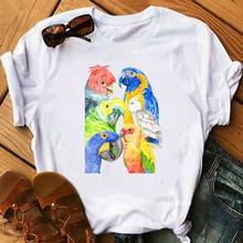 Camiseta de arcoíris con acuarela de pájaros, cacatúa y loro para mujer, ropa divertida, Harajuku, Kawaii, 2021 2024 - compra barato