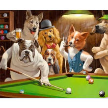 Dogs Playing Billiards DIY Painting By Numbers Handpainted Oil Painting Modern Home Wall Art Canvas Painting Art 2024 - buy cheap