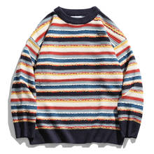 Harajuku Jumper Sweater Oversize Hip Hop Streetwear Rainbow Stripes Knitted Sweater Men Women Casual Loose Pullover Tops Outwear 2024 - buy cheap