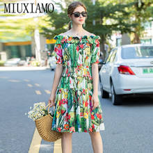 MIUXIMAO High Quality Europe 2020 Fall Dress Newest Half Sleeve Flower Print Elegant Mid-Calf Casual Dress Women Vestidos 2024 - buy cheap