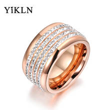 YiKLN модные обручальные кольца с 4 рядами черных/прозрачных фианитов, ювелирные изделия для женщин, стразы из нержавеющей стали, обручальное кольцо YR18036 2024 - купить недорого