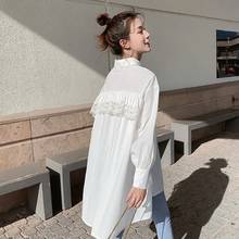 2022 Spring Korea Style Button Full Sleeve Chiffon Women Tunic Shirt Blouse Plus Size Solid Ladies Long Shirt Lace Female Tops 2024 - buy cheap