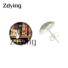 Zdie brincos vintage para livros, livro de vidro, foto, cabochão, joias para mulheres, homens, presente da moda bk043 2024 - compre barato