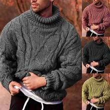 Suéter de punto trenzado para hombre, Sudadera con capucha de manga larga y cuello de tortuga, color negro, Invierno 2024 - compra barato