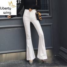 Streetwear White Ripped Hole Flare Jeans Women Spring 2020 High Waist Bell-Bottomed Pants Vintage Office Slim Denim Trousers 2024 - buy cheap