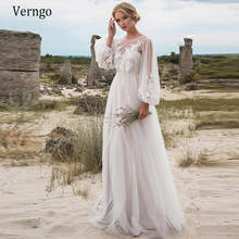 Пляжное женское платье Verngo, простое Пышное кружевное платье с длинным рукавом, женское платье невесты 2024 - купить недорого