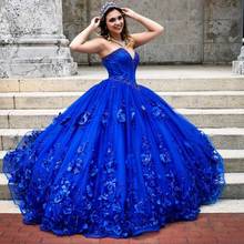 Vestidos de quinceañera Azul Real, con apliques de flores en 3D, corsé, Top, vestido de baile con cuentas, dulce vestido de 16 años 2024 - compra barato