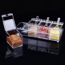 Tarro de especias, caja de condimentos de 4 unids/set/juego, frascos de botellas de almacenamiento de especias de cocina, caja de polvo de comino transparente de sal, pimienta, herramientas, envío directo a casa 2024 - compra barato