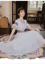 2021 Summer New Paragraph Women's Long Paragraph V-neck Ruffle Lace Up Fashion National Style Embroidery Swing Dress 2024 - buy cheap