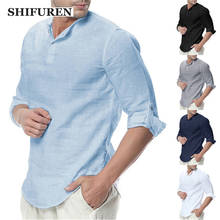SHIFUREN 2020 New Mens Summer Breathable Cotton Linen Shirts Soft Loose Male Causal 3/4 Sleeve Blouse Tops hombre Size M-XXXL 2024 - buy cheap
