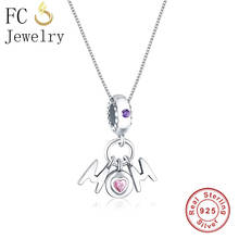 FC Jewelry-Colgante de Plata de Ley 925 con letra Love Mom, cadena de eslabones de piedra de circón rosa, collares étnicos europeos, Gargantilla, regalo 2018 2024 - compra barato