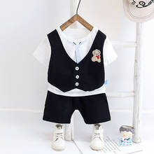 Urso dos desenhos animados verão xadrez roupas de bebê crianças roupas para o menino conjuntos de roupas de esportes terno traje para 2 3 4 5 anos de idade 2024 - compre barato