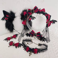 Hand made dark gothic lolita red lo niang KC demon cat ear necklace hair clips 2024 - buy cheap