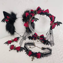 Hand made dark gothic lolita red lo niang KC demon cat ear necklace hair clips 2024 - compre barato