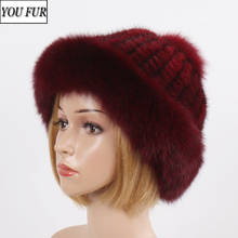 Hot Sale Lady Luxury Hand Knitted Real Mink Fur Cap Women Warm 100% Natural Mink Fur And Fox Fur Hats Russia Winter Real Fur Hat 2024 - buy cheap