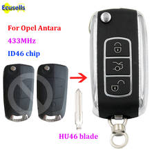 Chave de carro flip remota dobrável, chave com 2 botões, 3 botões, opcional 433mhz, chip id46, para opel antara, sem cortes, hu46 2024 - compre barato