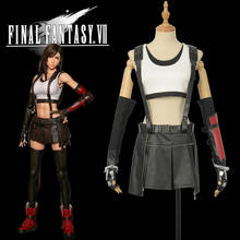 Disfraz de Final Fantasy VII Remake Tifa para mujer, pantalones cortos de cuero de imitación, protector de muñeca, guantes, medias, cinturón, chaleco, Halloween 2024 - compra barato
