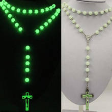 8mm grânulos de acrílico rosário luminoso cruz pingente colar moda masculina artesanal grânulo colares catolicismo cristão jóias 2024 - compre barato
