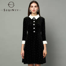 Seqinyy-vestido de veludo feminino, nova moda primavera/outono 2020, manga 3/4, botão de cristal, slim, brilhante, mini vestido preto 2024 - compre barato