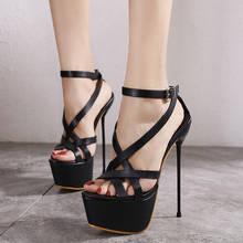 Ankle Strap Heels Platform Sandals Party Shoes For Women Wedding Pumps 16cm High Heels Sequined Gladiator Sandals Black pumps 2024 - buy cheap