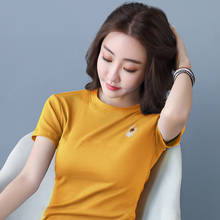 Camiseta feminina lisa gola redonda, camiseta feminina manga curta várias cores 2024 - compre barato