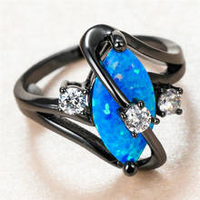 Marquise Blue Fire Opal Ring White Round Small Stone Rings For Women Wedding Jewelry Vintage Fashion Black Gold Engagement Ring 2024 - buy cheap
