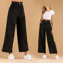 2020 new High quality Fashion Women Winter Wide Leg High Waist Solid Slant Pocket Corduroy Long Pants 2024 - buy cheap