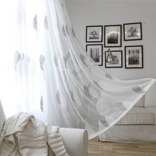 Cortinas puras brancas para decoração de casa tecido de tule bordado estilo nórdico folhas pretas cortina de cozinha 2024 - compre barato